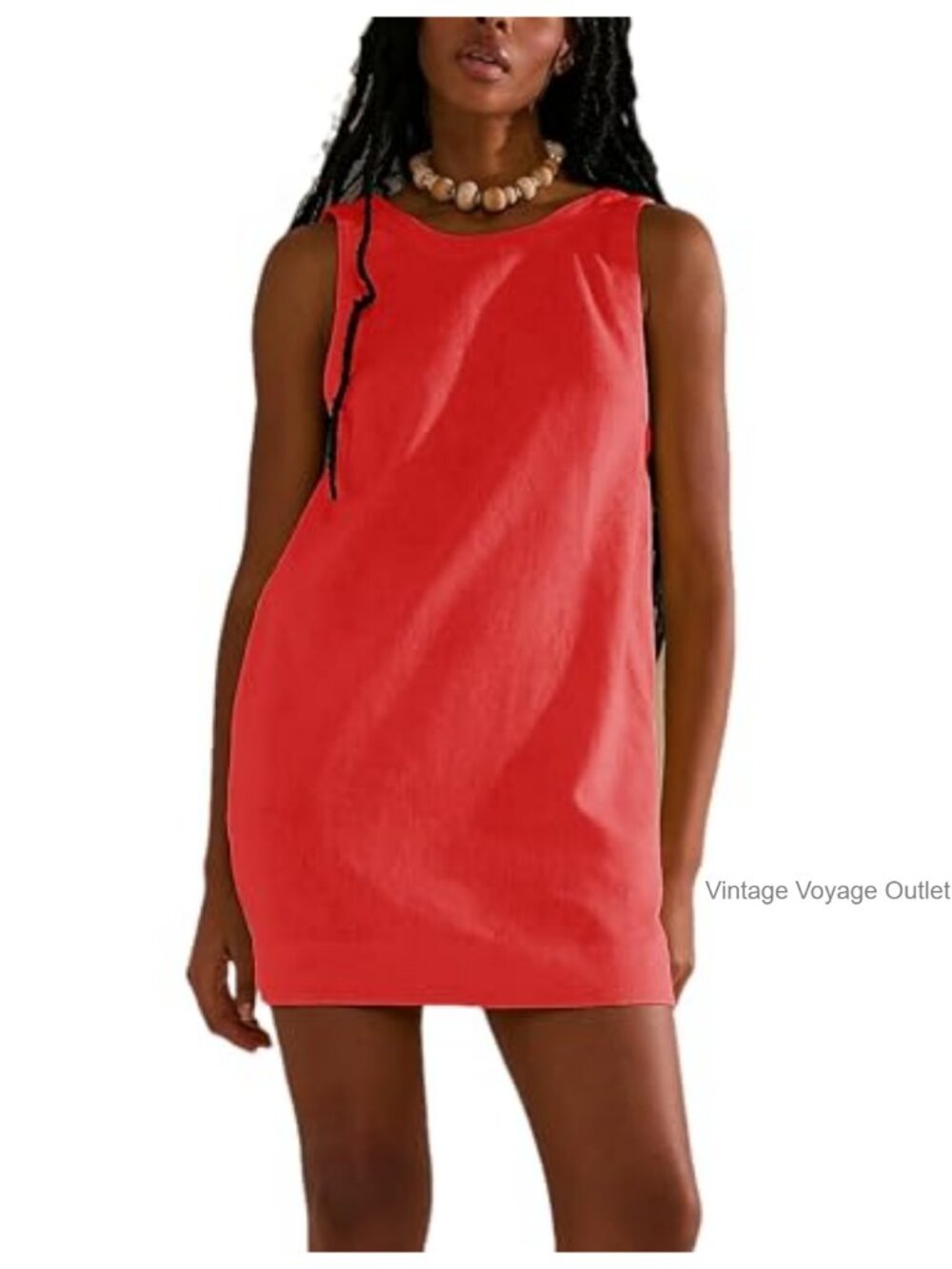 Cotton Linen Sleeveless Open Back Mini Dress Summer Casual